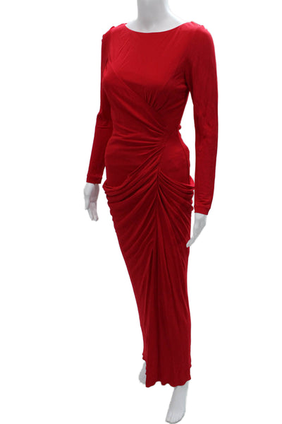Badgley Mischka Women Maxi Dress Red Boat Neck Long Sleeve Viscose Size 2