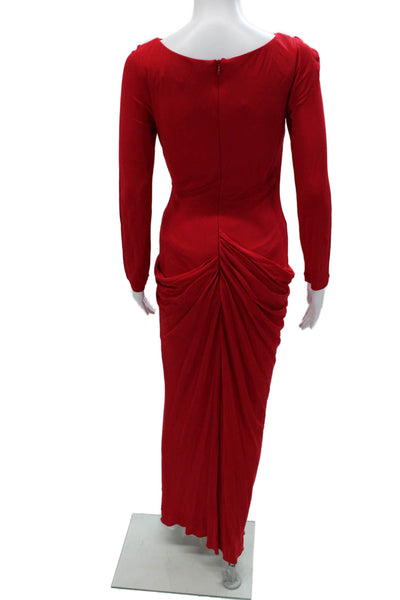 Badgley Mischka Women Maxi Dress Red Boat Neck Long Sleeve Viscose Size 2