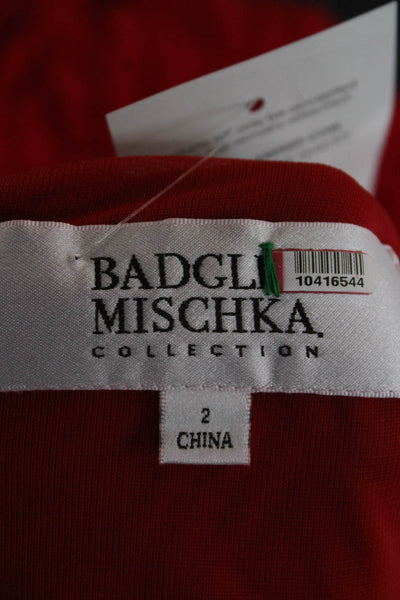 Badgley Mischka Women Maxi Dress Red Boat Neck Long Sleeve Viscose Size 2