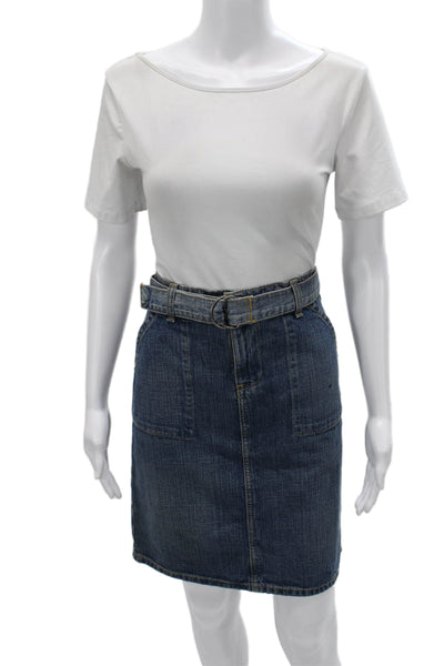 Ralph Lauren Women Blue Cotton Pencil Skirt Knee Size 2
