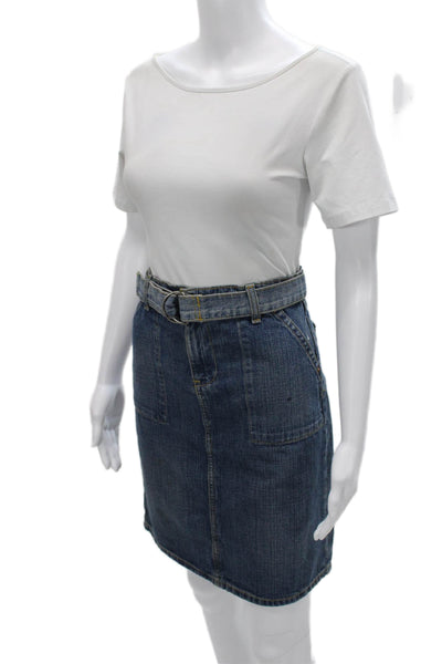 Ralph Lauren Women Blue Cotton Pencil Skirt Knee Size 2