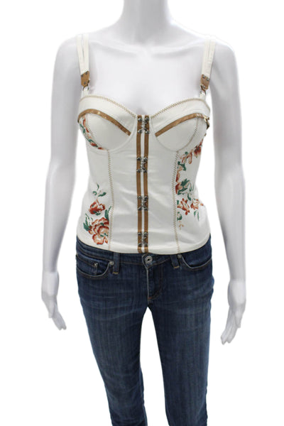 GUESS Womens Camisole White Floral Sweetheart Cotton Zip Size XS