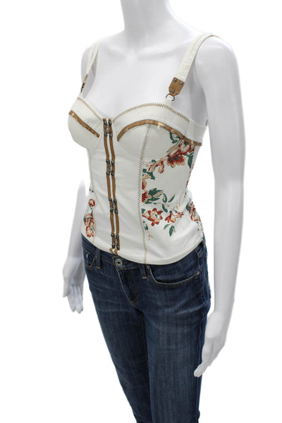 GUESS Womens Camisole White Floral Sweetheart Cotton Zip Size XS