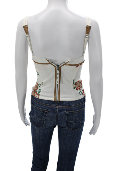 GUESS Womens Camisole White Floral Sweetheart Cotton Zip Size XS