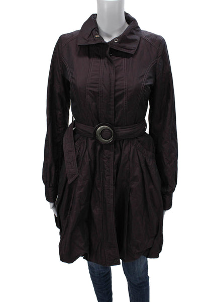 Laundry Womens Trench Coat Purple Buckle Long Sleeve Solid Size XS
