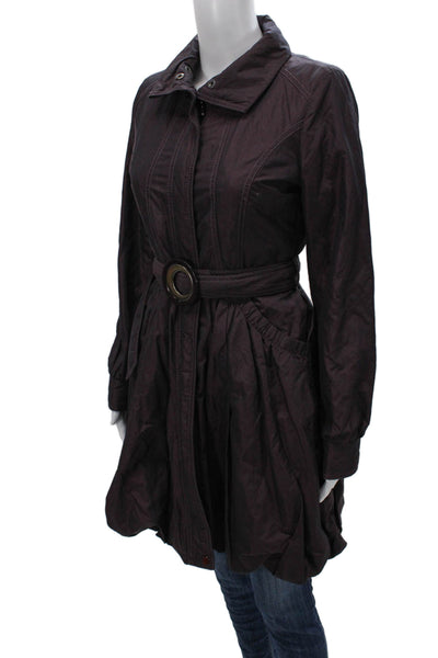 Laundry Womens Trench Coat Purple Buckle Long Sleeve Solid Size XS