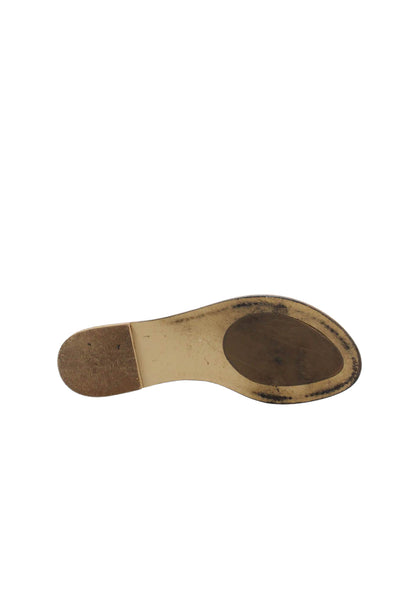 J Crew Womens Leather Studded Floral Thong Sandals Beige Black Size 9