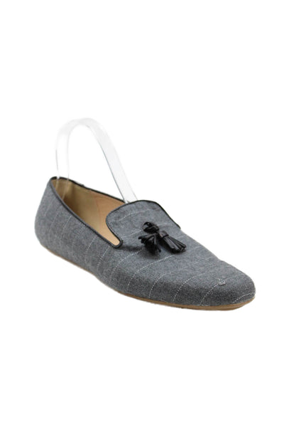 J Crew Womens Striped Tassel Front Slide On Loafers Grey Size 9.5
