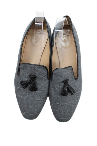 J Crew Womens Striped Tassel Front Slide On Loafers Grey Size 9.5