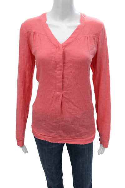 Marled Womens Basic Cotton V Neck Long Sleeve Pink Blouse Size S
