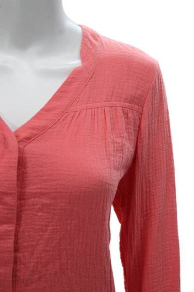 Marled Womens Basic Cotton V Neck Long Sleeve Pink Blouse Size S