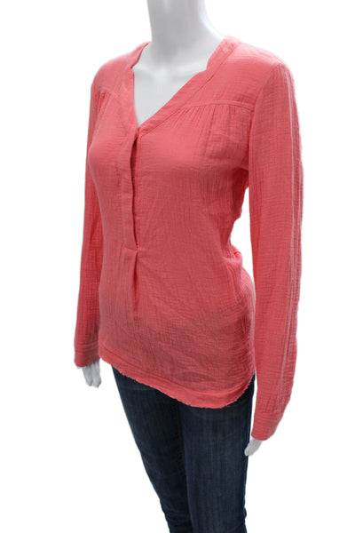 Marled Womens Basic Cotton V Neck Long Sleeve Pink Blouse Size S