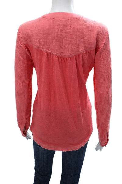 Marled Womens Basic Cotton V Neck Long Sleeve Pink Blouse Size S