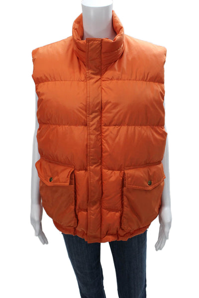 J Crew Unisex Adults Quilted Nylon Snap Vest Orange Size L