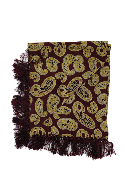 DKNY Womens Paisley Print Fringe Trim Scarf Burgundy Red Yellow