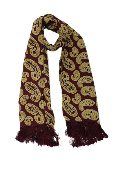 DKNY Womens Paisley Print Fringe Trim Scarf Burgundy Red Yellow