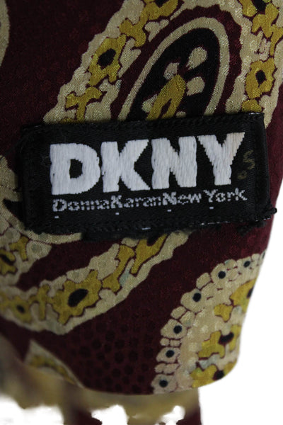 DKNY Womens Paisley Print Fringe Trim Scarf Burgundy Red Yellow