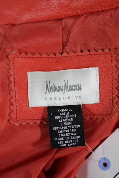 Neiman Marcus Women Biker Leather Jacket Orange Zip Long Sleeve Size XS