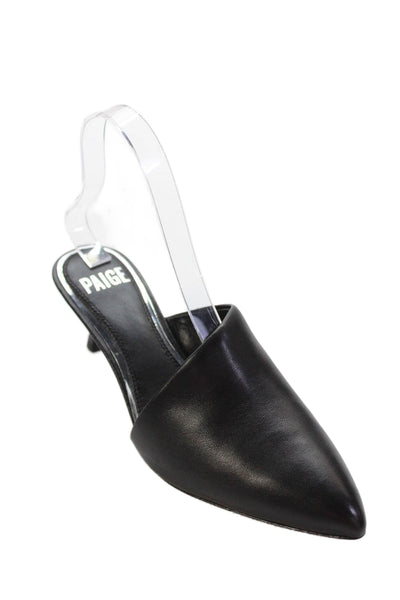 Paige Womens Cone Heel Pointed Toe Leather Paloma Mules Pumps Black Size 6.5