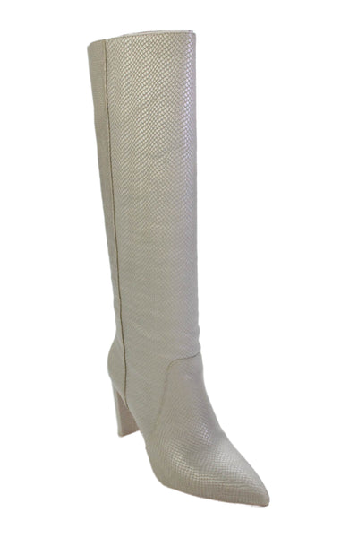 Paige Womens Slip On Block Heel Snake Embossed Carmen Knee High Boots Gray 9.5