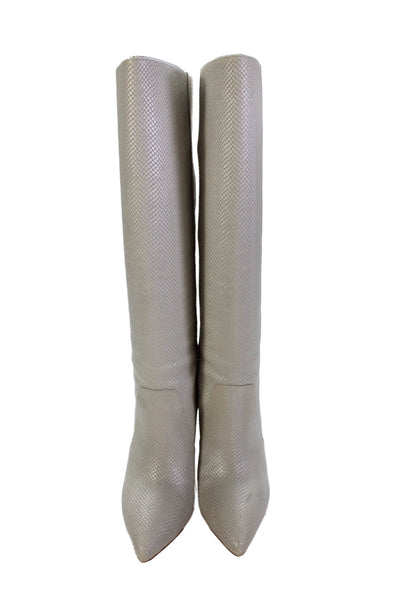 Paige Womens Slip On Block Heel Snake Embossed Carmen Knee High Boots Gray 9.5