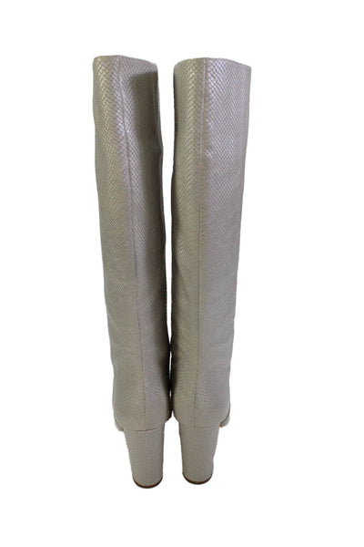 Paige Womens Slip On Block Heel Snake Embossed Carmen Knee High Boots Gray 9.5