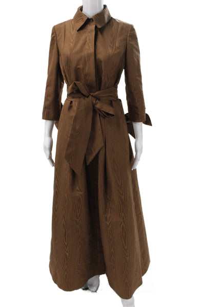 Lourdes Chavez Women Maxi Coat Brown Collar Button 3/4 Sleeve Polyester Size 6