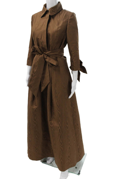 Lourdes Chavez Women Maxi Coat Brown Collar Button 3/4 Sleeve Polyester Size 6