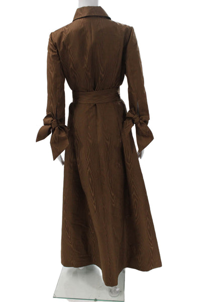 Lourdes Chavez Women Maxi Coat Brown Collar Button 3/4 Sleeve Polyester Size 6