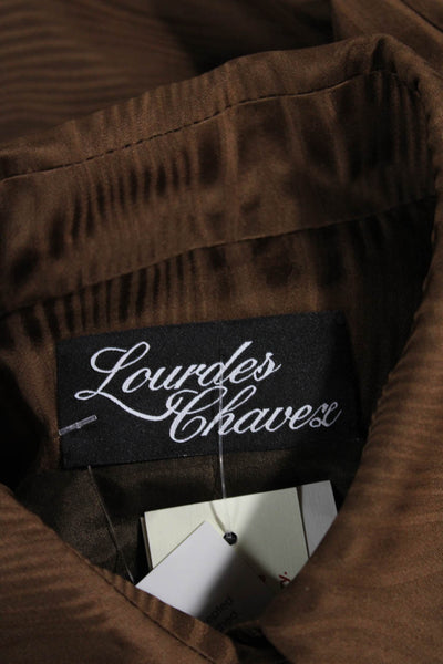 Lourdes Chavez Women Maxi Coat Brown Collar Button 3/4 Sleeve Polyester Size 6