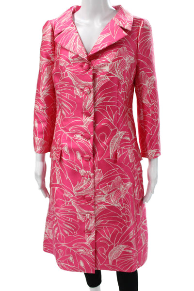 Teri Jon Women Pink Floral Polyester Overcoat Long Sleeve Button Size 6