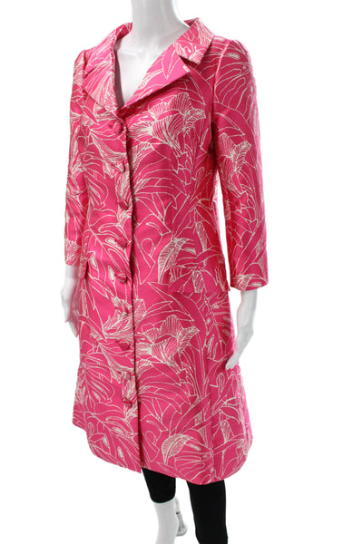 Teri Jon Women Pink Floral Polyester Overcoat Long Sleeve Button Size 6