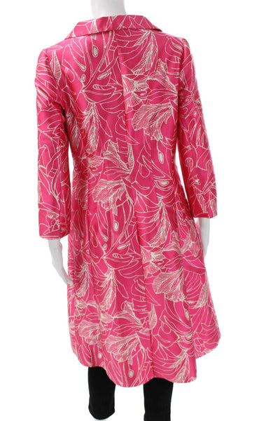 Teri Jon Women Pink Floral Polyester Overcoat Long Sleeve Button Size 6