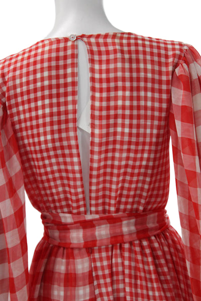 Alcoolique Womens A-Line Gingham Silk Red Long Sleeve Midi Dress Size 6