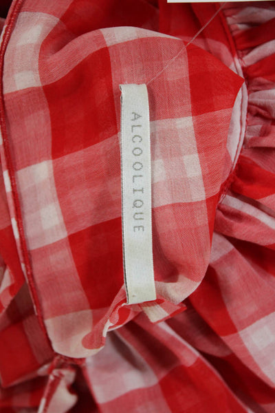 Alcoolique Womens A-Line Gingham Silk Red Long Sleeve Midi Dress Size 6