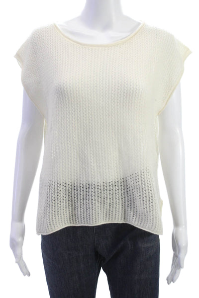 Calypso Saint Barth Women Cashmere Scoop Neck T-Shirt Ivory Size XS