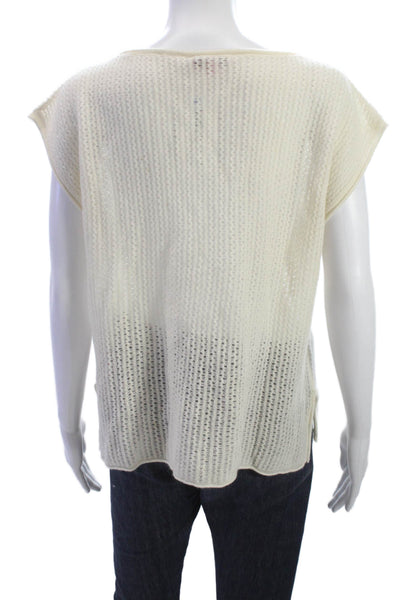 Calypso Saint Barth Women Cashmere Scoop Neck T-Shirt Ivory Size XS