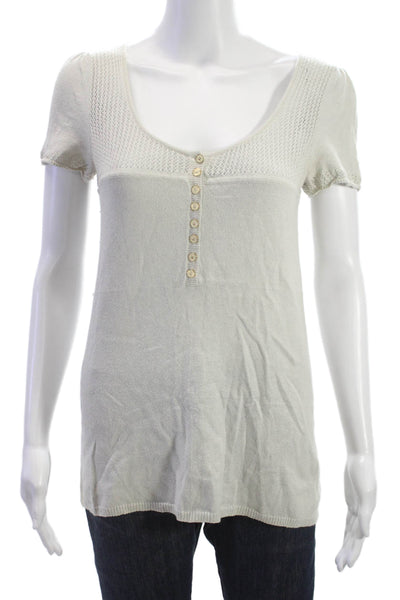 Juicy Couture Women Henley Short Sleeve Basic T-Shirt Ivory Size M