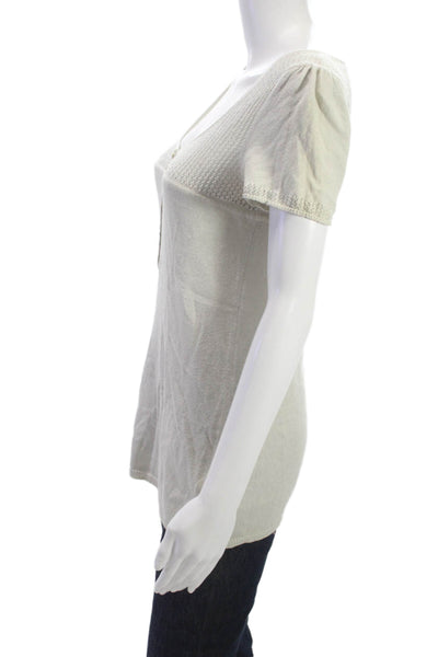 Juicy Couture Women Henley Short Sleeve Basic T-Shirt Ivory Size M