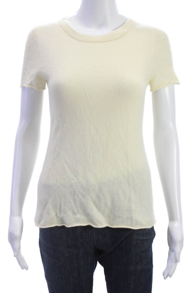 J Crew Women Basic Ivory 100% Cashmere Crew Neck Short Sleeve T-Shirt Size L