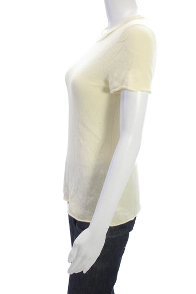 J Crew Women Basic Ivory 100% Cashmere Crew Neck Short Sleeve T-Shirt Size L
