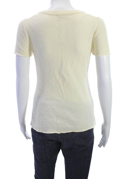 J Crew Women Basic Ivory 100% Cashmere Crew Neck Short Sleeve T-Shirt Size L