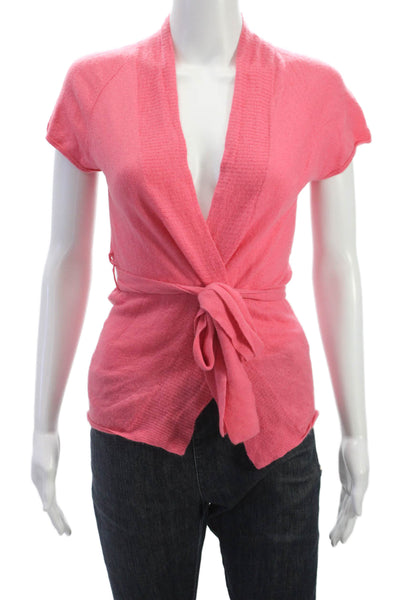 Nordstrom Womens Cashmere Wrap Sweater Pink V Neck Tie Sleeveless Size S