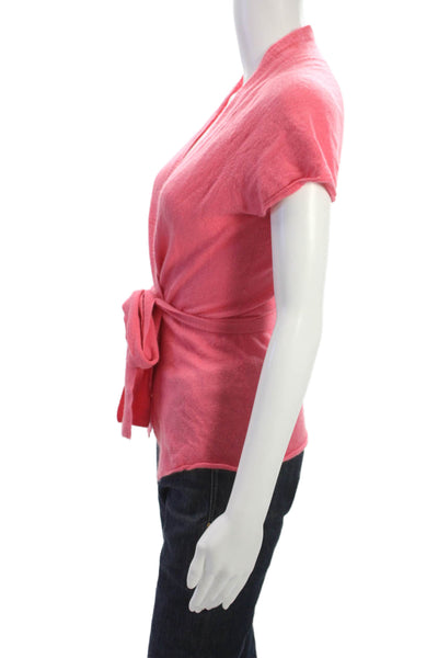 Nordstrom Womens Cashmere Wrap Sweater Pink V Neck Tie Sleeveless Size S