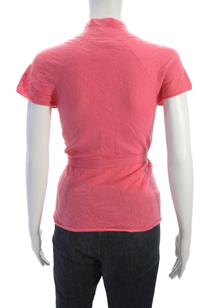 Nordstrom Womens Cashmere Wrap Sweater Pink V Neck Tie Sleeveless Size S