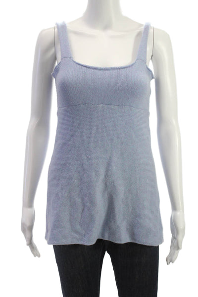 Souchi Women Basic Cashmere Square Neck Sleeveless Tank Top Blue Size M