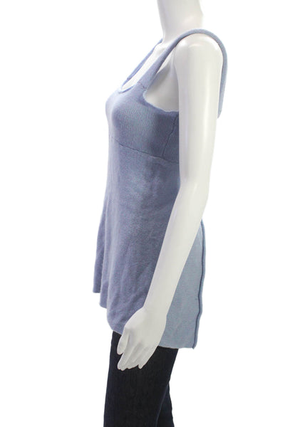 Souchi Women Basic Cashmere Square Neck Sleeveless Tank Top Blue Size M