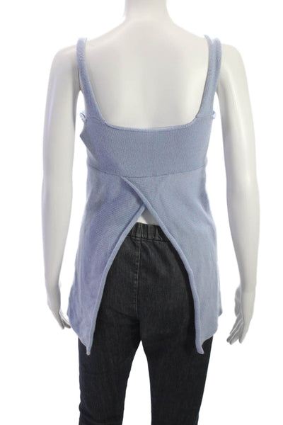 Souchi Women Basic Cashmere Square Neck Sleeveless Tank Top Blue Size M