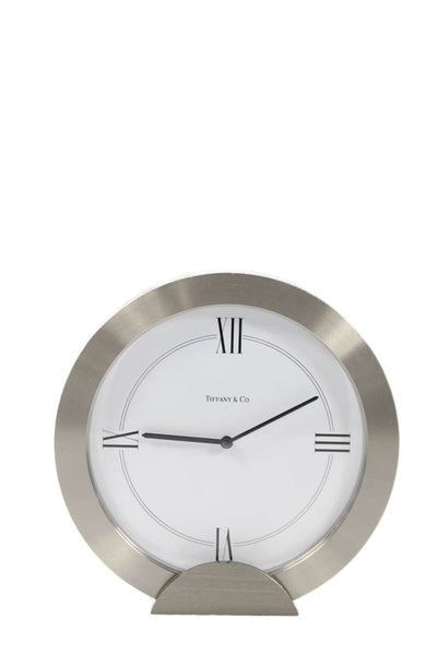 Tiffany & Co Brushed Silver Tone Desk Clock 6"x6.25"
