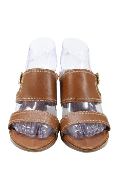 Sergio Rossi Womens Leather Gold Buckle Slide On Sandal Heels Brown Size 38 8